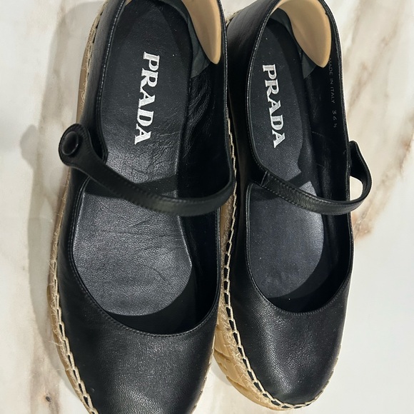 Prada Shoes - Prada Black Leather Mary Jane Flats
